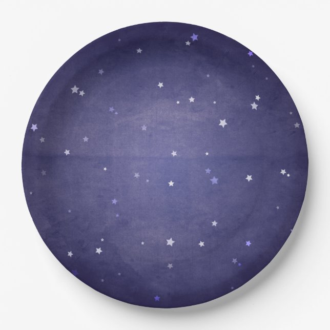 Dark Blue & White Magical Stars Halloween Party Paper Plate (Front)