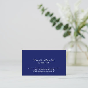 Dark Blue White Minimalist Script Plain Simple Business Card