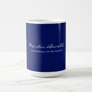 Dark Blue White Minimalist Script Plain Simple Coffee Mug