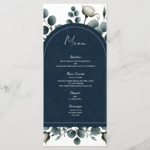 Dark Blue & White Modern Floral Greenery Menu
