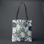 Dark Blue & White Modern Floral Greenery Wedding Tote Bag<br><div class="desc">Customize with or without text.</div>