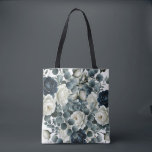 Dark Blue & White Modern Floral Greenery Wedding Tote Bag<br><div class="desc">Customize with or without text.</div>