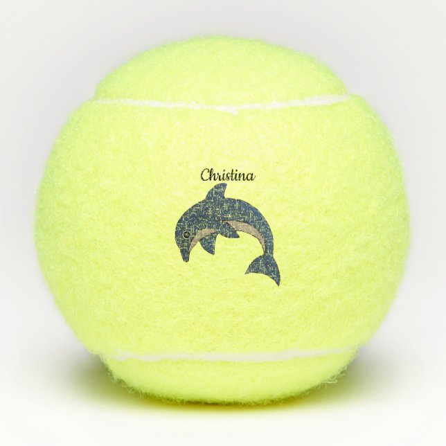 Dark Blue White Ocean Dolphin Jumping Tennis Balls (Front)
