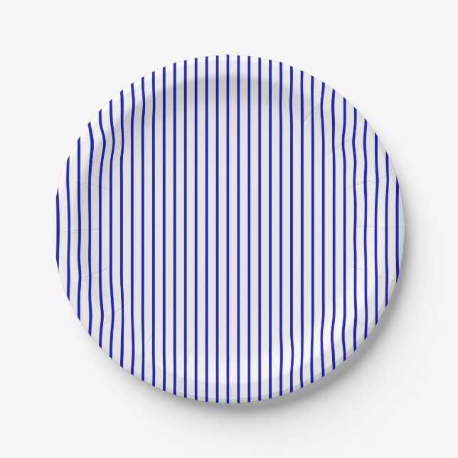 Dark Blue White Pinstripe Paper Plate (Front)