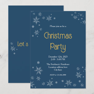 Dark Blue & White Snowflakes 5"x7" Christmas Party Invitation