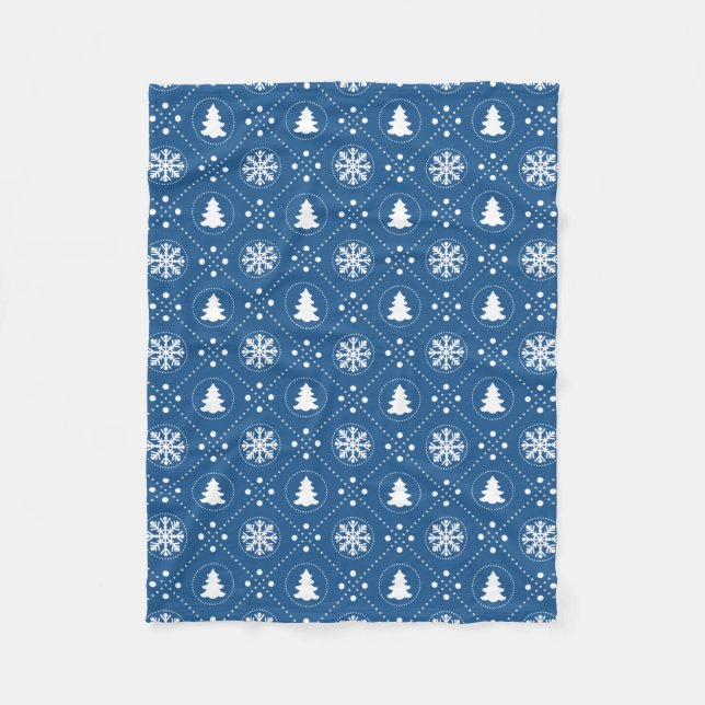 Dark Blue White Snowflakes Christmas Pattern Fleece Blanket (Front)