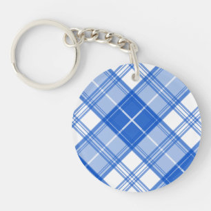 Dark Blue White Tartan Pattern yxm0uat9 diagonal Keychain