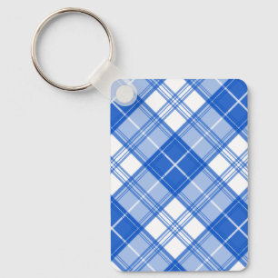 Dark Blue White Tartan Pattern yxm0uat9 diagonal Keychain