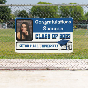 Dark Blue & White Vinyl Graduation Banner