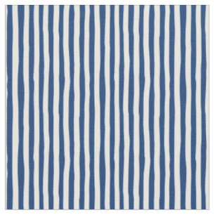 Dark Blue & White Wonky Stripes Fabric