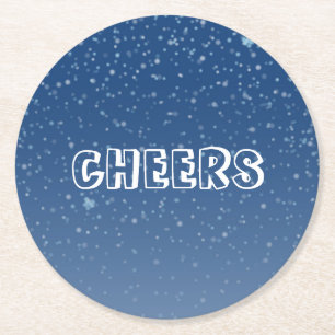 dark blue winter night round paper coaster