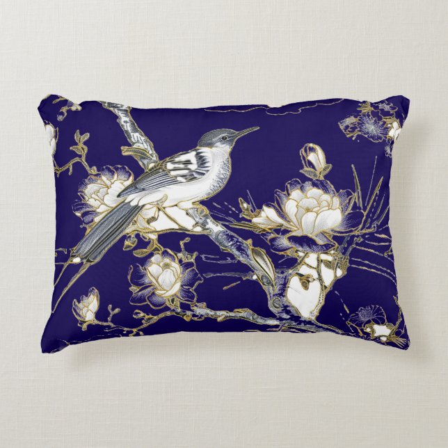 Dark Blue with Bird Accent Pillow (Front)