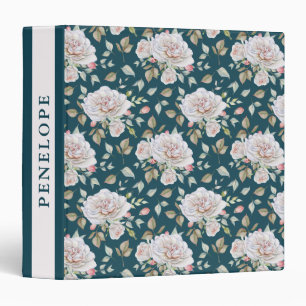 Dark Blue with Floral and Name Binder
