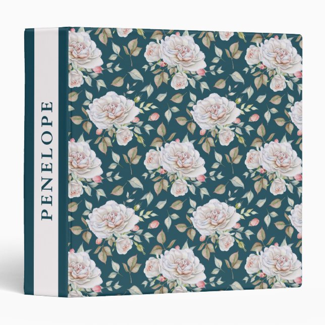 Dark Blue with Floral and Name Binder (Front/Spine)