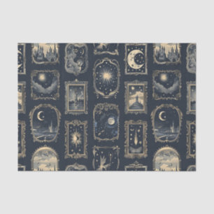 Dark Blue with Framed Celestial Sun Moon Design Tissue Paper
