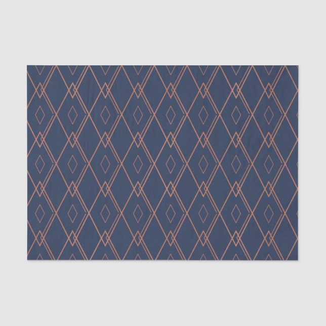 Dark  Blue with Geometric Diamonds Tissue Paper (Front)