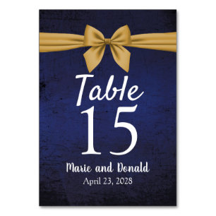 Dark Blue with Gold Bow Table Number