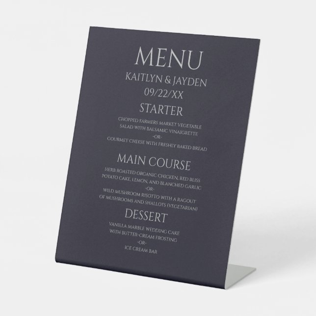Dark blue with light font menu pedestal sign (Front)