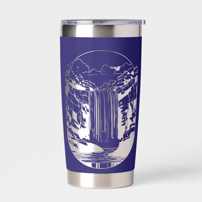 Dark Blue With Negative Space Water Fall  Insulated Tumbler (Left)