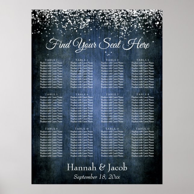 Dark Blue Wood & Lights Reception Seating Chart (Front)