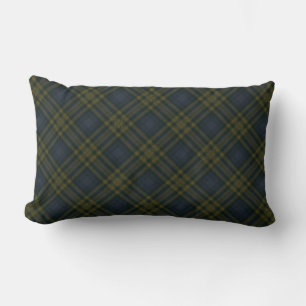 Dark Blue Yellow Argyle Tartan Plaid Lumbar Pillow