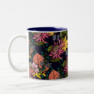 Dark Blue yellow aster flower chalkboard Two-Tone Two-Tone Coffee Mug