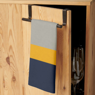 Dark Blue, Yellow, Grey striped Textured  Kitchen Towel