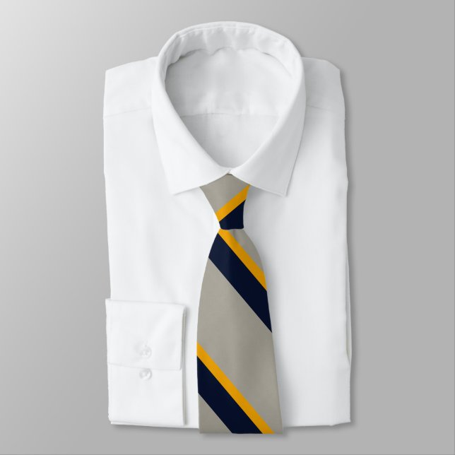 Dark Blue, Yellow, Grey striped Textured  Neck Tie (Tied)