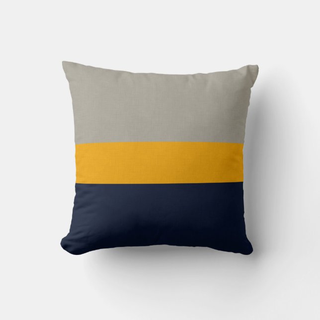 Dark Blue, Yellow, Grey striped Textured  Throw Pillow (Front)