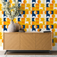 Dark Blue Yellow Orange White Circles Art Pattern
