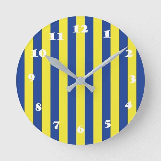 Dark Blue & Yellow Stripes  Round Clock (Front)