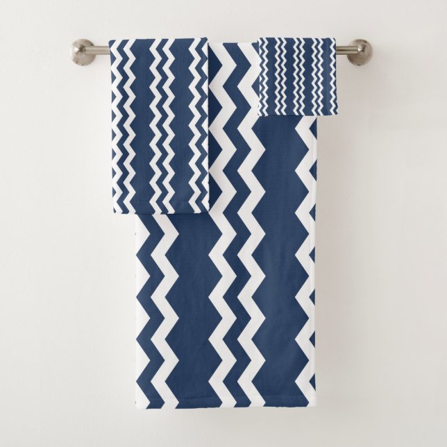 Dark Blue Zig Zag Design - Towel Set (Insitu)
