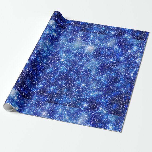 Dark Blurred Blue Starry Stars Christmas Wrapping Paper (Unrolled)
