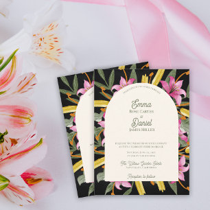 Dark Blush Pink Lily Arched Wedding Invitation Postcard