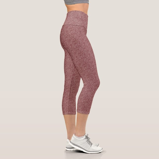 Dark Blush Rose Pink Floral High Waisted Capri (Right)