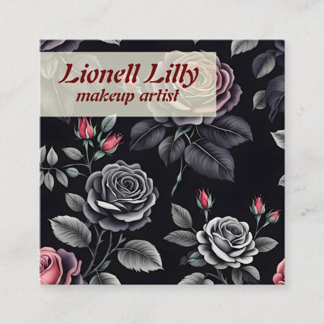 Dark Blush Roses Floral Art design Square Business Card (Front)