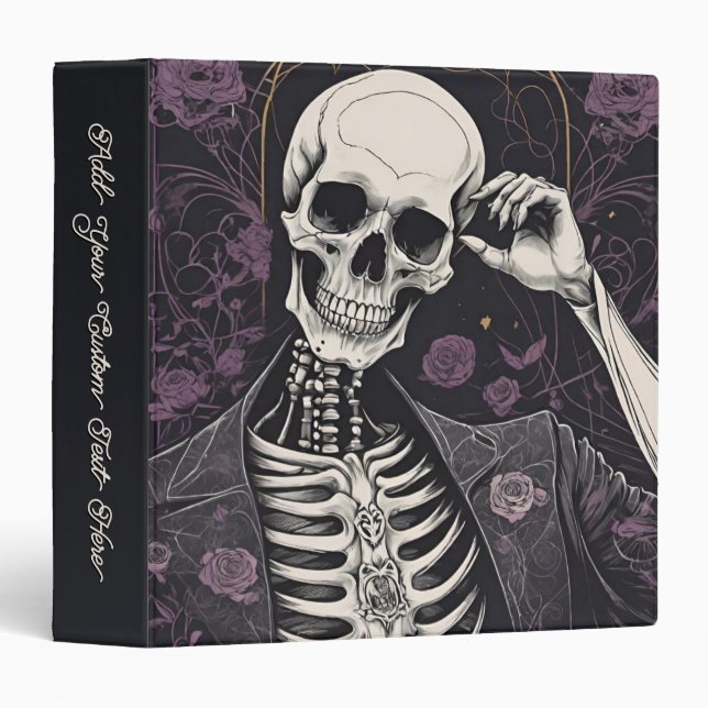 Dark Boho Gothic Skeleton & Roses Halloween Binder (Front/Spine)