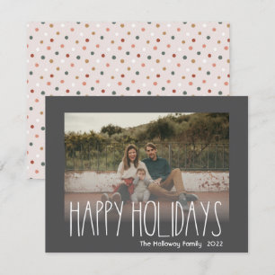 Dark Boho Polka Dot Happy Holidays Faded Photo Holiday Card