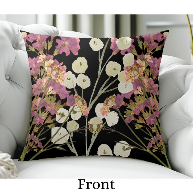 Dark Boho Pressed Paper Flowers Throw Pillow (Creator Uploaded)