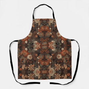 Dark Boho Terracotta Sage Botanical Pattern Apron