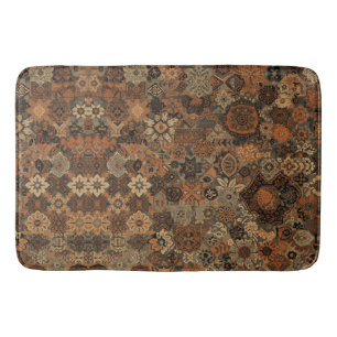Dark Boho Terracotta Sage Botanical Pattern Bath Mat