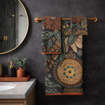 Dark Boho Terracotta Sage Botanical Pattern