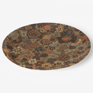 Dark Boho Terracotta Sage Botanical Pattern  Paper Plate