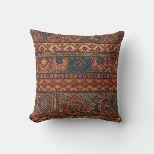 Dark Boho Terracotta Sage Botanical Pattern Throw Pillow