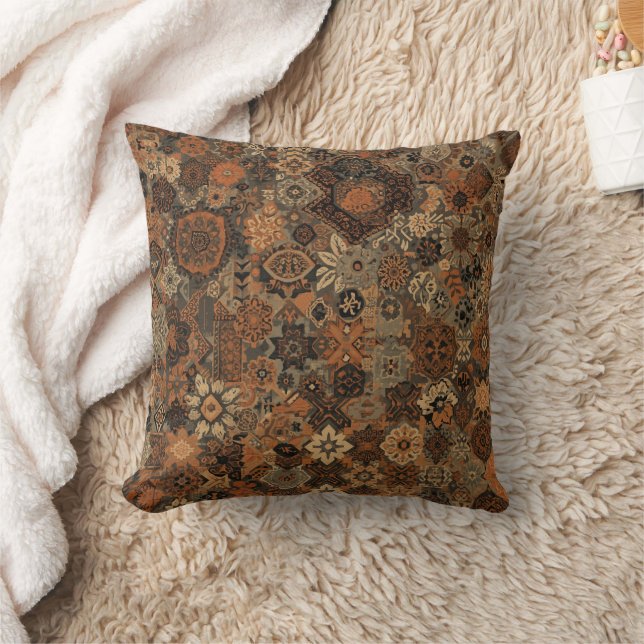 Dark Boho Terracotta Sage Botanical Pattern  Throw Pillow (Blanket)