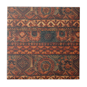 Dark Boho Terracotta Sage Botanical Pattern  Tile