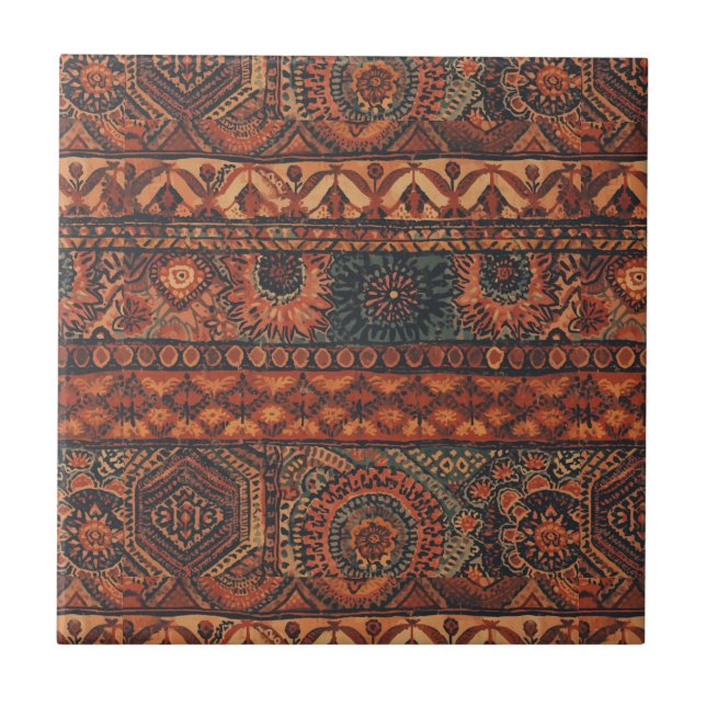 Dark Boho Terracotta Sage Botanical Pattern  Tile (Front)