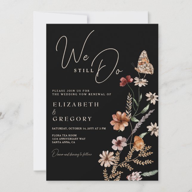 Dark Boho Wildflowers We Still Do Vow Renewal Invitation (Front)