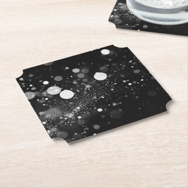 Dark Bokeh Blizzard Paper Coaster (Angled)