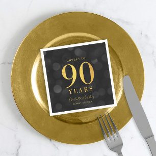 Dark Bokeh Faux Gold Cheers to 90 Years Birthday Napkin